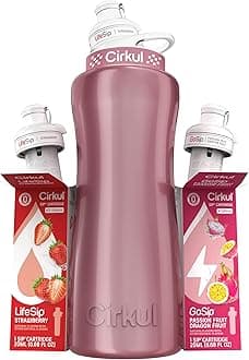 32oz Rose Gold Stainless Steel Water Bottle Starter Kit with Rose Gold Lid and 2 Flavor Cartridges (Strawberry & Passion Fruit Dragon Fruit)