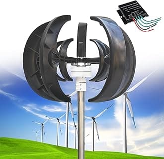 12000W Wind Turbine Generator, 12V/24V/48V 5 Blades Vertical Wind Turbine Kit, 3 Phase AC Generator, Low Wind Speed Starting Wind Power Generator with Controller for Home, Boat, Camping,Black-48V