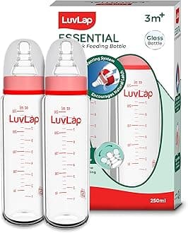 Luv Lap Essential Slim Neck Glass Feeding Bottle, New Born/Infants/Toddler Upto 3 Years, Pack of 2, 250ml