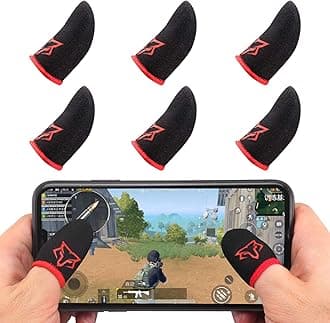 Mobile Game Controller Finger Sleeve Sets [6 PCs],Anti-Sweat Breathable Touchscreen Finger Sleeve for Mobile Phone Games for PUBG/Mobile Legends/Knives Out(Black Red)