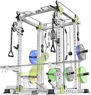 Power Cage Multi-Function Power Rack with Cable Crossover System,1800 LBS Capacity Squat Rack with Weight Bench,for Home Gym
