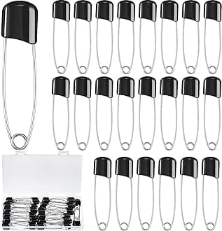 50 Pieces Diaper Pins Safety 2.2 Inch Plastic Head Cloth Diaper Nappy Pins with Locking Closures Stainless Steel with Velvet Bag(Black)