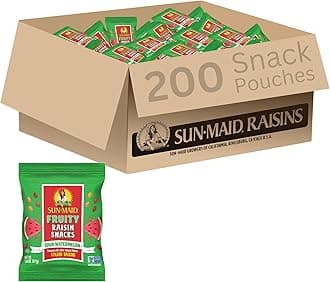 Sun-Maid Sour Watermelon Fruity Raisin Snacks - (200 Pack) 1.33 oz Pouches - Sour Watermelon Raisins - Dried Fruit Snack for Lunches and Snacks