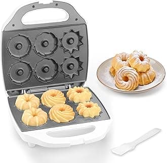 SugarWhisk Mini Donut Maker Machine, Electric Mini Bundt Cake Pan, Bake 6 Bundt Doughnuts with 3 Shapes, Excellent for Breakfast, Snacks, Desserts & More