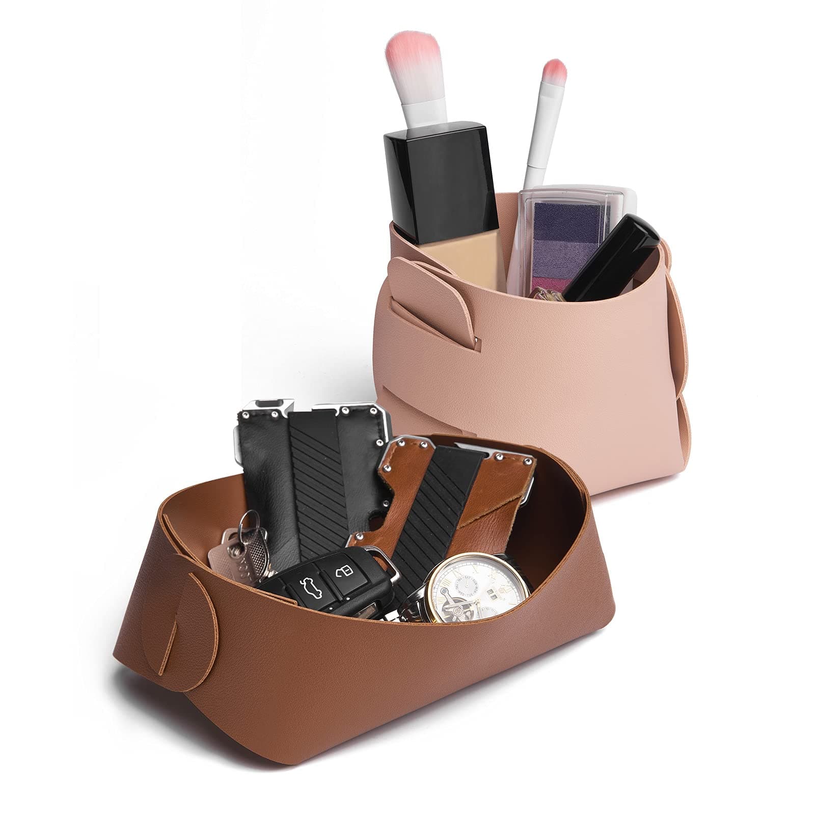 Simple Design Foldable Leather Organizer Trays Sets, Include 1 Pcs detachable Pink Jewelry organizer Tray for Store Jewellery Keys and Cards,Cosmetics in Bedroom,Made by PU Leather