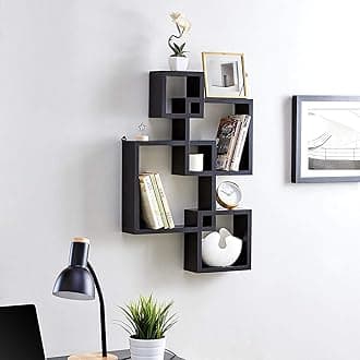 Intersecting Wall Shelf for Wall Decoration/Wall Shelves Set of 4 Black/Wall Rack for Home Decor/Book Shelf for Office Decor (Black) (Engineered Wood)