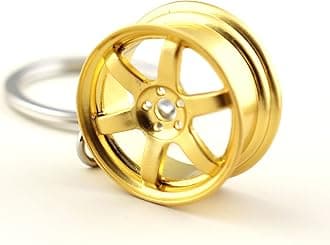 maycom Creative Hot Auto Part Model TE37 Six Star Wheel Rim Tyre Keychain Keyring Key Chain Ring Keyfob Car Accessories (Gold)