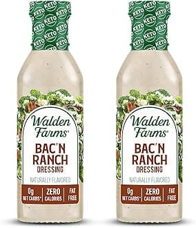 Walden Farms Bac’n Ranch Dressing – Low Carb, Calorie-Free, Gluten-Free, Keto-Friendly, Sugar-Free, Fat-Free, Dairy-Free Smoky Bacon Ranch Flavor – 2-Pack, 12 oz Bottles