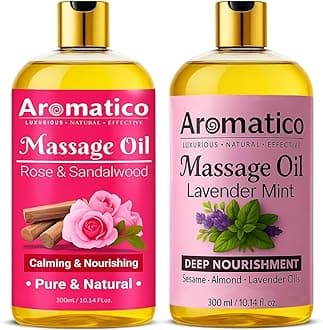 AROMATICO Rose Sandalwood & Lavender Mint Massage Oils Pack of 2. For Mood Upliftment, Soothing Aroma, Muscle Relaxation & Skin Nourishment, 100% Natural, Non-Sticky - 300ml