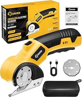 Cordless Electric Scissors,Cardboard Box Cutter,4V Rechargeable Rotary Cutter with Safety Lock & LED Light,Cardboard Cutter for Cutting of Fabric, Leather, Carpet, Plastic, and More(2 Blades)