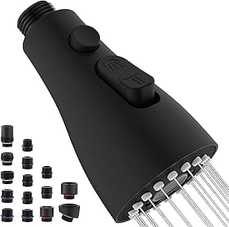 Kitchen Faucet Head Replacement with 15 Adapters - 3 Functions Pull Down Spray Head for Kitchen Faucet, Pull Out Faucet Sprayer Head Nozzle, Kitchen Sink Faucet Sprayer Head Replacement, Matte Black