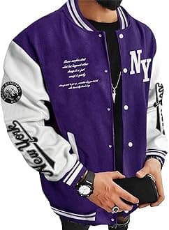 Men's Varsity Jacket Color Block Letter Graphic Long Sleeve Baseball Jacket Bomber Coat