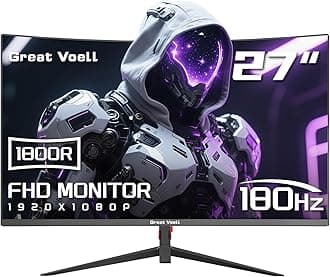 27 Inch Curved Gaming Monitor, 180Hz, FHD 1080P Fast IPS Display,1800R, HDR10, 99% sRGB, FreeSync, HDMI&DP, Wall Mount Compatible