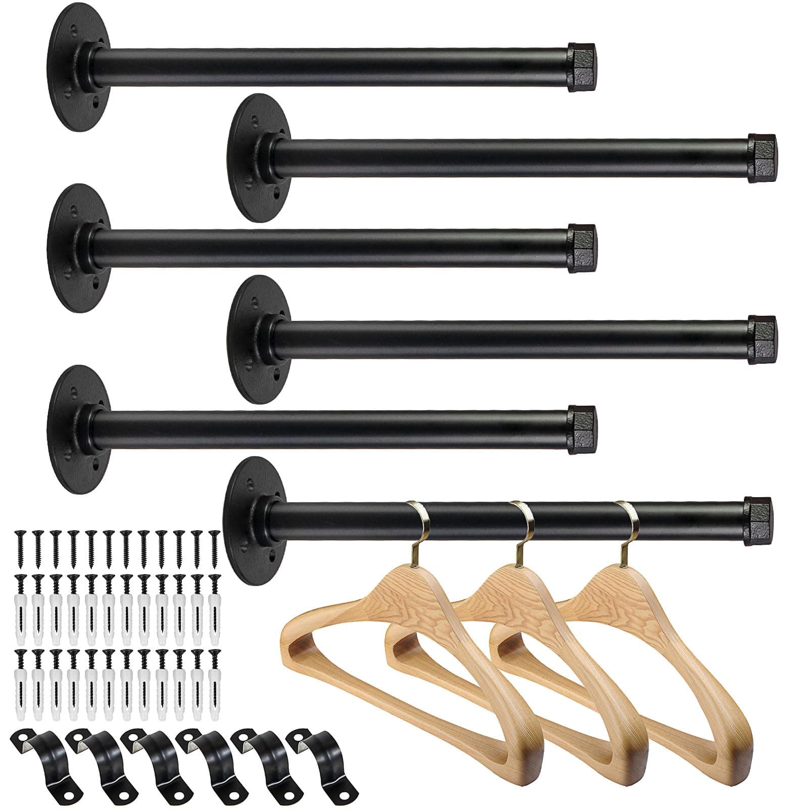 6 Pcs Industrial Pipe Clothes Bar 12 Inch - Wall Mount Clothing Rack - Face Out Wall Clothing Rods for Commercial Retail Boutique Shirt Display