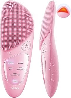 COSLUS Facial Cleansing Brush Face Scrubber: IPX7 Waterproof Rechargeable Brush, 4 Modes with Eye Protection, Electric Vibrating Cleanser System for Cleaning, Exfoliating, Massaging, Pink