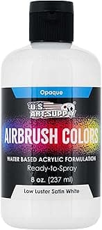 U.S. Art Supply Low Luster Satin White Airbrush Paint, 8 oz - Premium Ready to Spray Water-Based Acrylic Paint - Beginners, Students, Artist - Painting Models, Canvas, Fabric, Metal, Leather Shoes