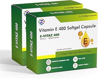 Vitamin E 400mg Softgel Capsules | E-Vitaz 400 -For Hair, Skin and Nail Care | Pack Of 6 (60 Capsule)