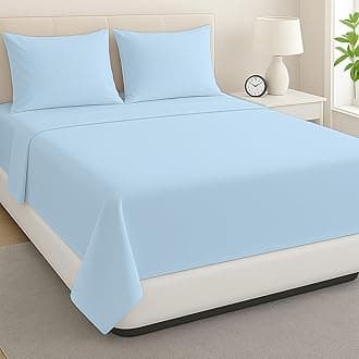 ARlinen Queen Waterbed Sheet Set - 4 Piece, 100% Cotton, 21 Inch Deep Pockets, Attached Design, Extra Soft Solid Light Blue Bed Sheets