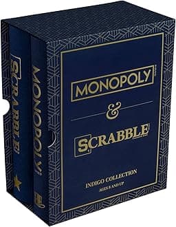 WS Game Company Monopoly Scrabble Indigo Bookshelf Game Collection