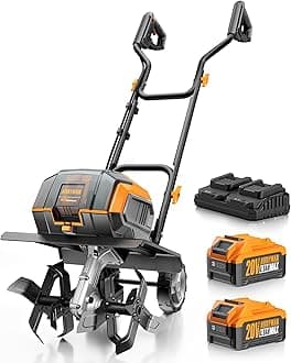 Alloyman 40V Cordless Tiller Cultivator, 14-Inch Electric Garden Tiller with 2 x 4.0Ah Battery & Charger, Battery Powered Rototiller with Brushless Motor & 4 Adjustable Wheels for Lawn, Yard, Grass