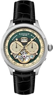 Baron Men's Watch – Automatic Open-Heart Movement, Grand Date Calendar, 43mm Stainless Steel Case, Leather Strap, 50m Water Resistant, ES-8187