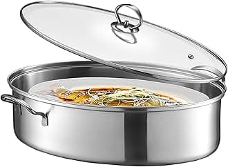 Eglaf 8Qt Stainless Steel Fish Steamer - Multi-Use Oval Cookware with Rack, Ceramic Pan, Chuck - Stockpot for Steaming Fish, Boiling Soup