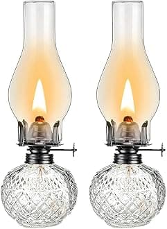 2 Pieces Rustic Oil Lamp Lantern Large Classic Kerosene Lamp Vintage Glass Kerosene Lamp Chamber Oil Lamps with 3/8" Lamp Wick for Indoor Use Home Decor Lighting Black