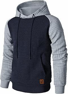 Qichic Men’s Sweatshirts Long Sleeve Pullover Patchwork Plaid Jacquard Hoodie Casual Drawstring Hoody Top