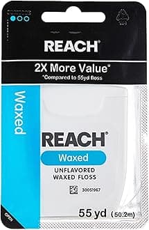 Reach REACH Waxed Dental Floss for Plaque and Food Removal, Unflavored, 55 Yards
