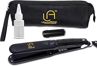 Le Angelique Professional Steam Hair Straightener - 2-in-1 Flat Iron Steamer - Silk Press Results - Works on Thick Coarse Hair | Home & Salon Use | Ceramic Tourmaline Plates - Steam and Temp Control