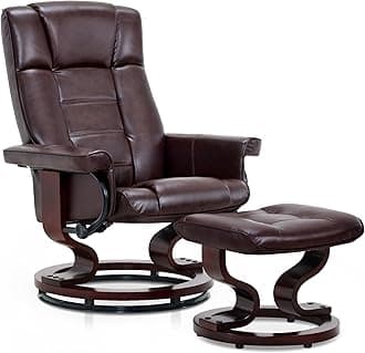 MCombo Manual Swivel Recliner with Ottoman, Chair Ottoman Set for RV Small Spaces, Living Room, Bedroom, Office 9019 4919 (Faux Leather, Dark Brown)