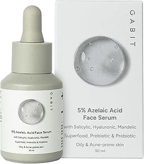 - Gabit 5% Azelaic Acid Face Serum For Acne,Blackheads,Open Pores & Spots|Salicylic (1%),Hyaluronic,Green Tea,Prebiotic,Probiotic|For Oily,Acne Prone Skin|Oil & Fragrance free|For Women & Men,30 ml