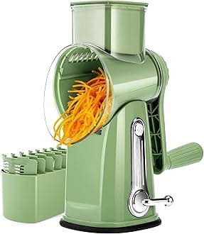 SUSTEAS Rotary Cheese Grater,Vegetable Slicer with 5 Interchangeable Blades,Strong Suction Base,Rotary Drum Grater&Food Shredder for Kitchen,with Blade Storage Box-Ideal for Cheese,Cucumber,Carrot,Nut