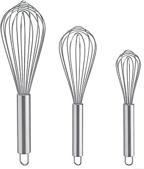 Whisks for Cooking, 3 Pack Stainless Steel Whisk for Blending, Whisking, Beating and Stirring, Enhanced Version Balloon Wire Whisk Set, 8"+10"+12"