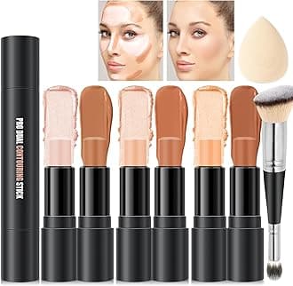 6 Colors Cream Contour Stick Makeup, Primer Face Highlighter Contouring for Beginners, Highlight and Contour Kit, Cream Concealer Makeup Blush Stick, Primer Face Corrector (SET B)