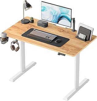 FEZIBO44 x 24 Inches Standing Desk, Height Adjustable Electric Standing Desk, Stand up Table, Sit Stand Home Office Desk with Splice Board, Light Rustic Brown