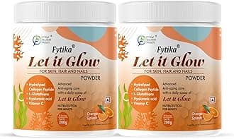 FYTIKA HEALTHCARE PRODUCTS Let It Glow Collagen Supplement Powder For Men & Women|L- Glutathione, Vitamin C, Sesbania Agati Extract|Promotes Healthy Skin, Hairs And Nails (Orange, Pack Of 2)