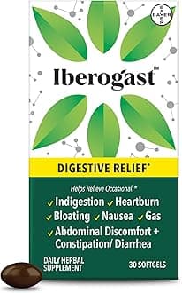 Softgels, Herbal Relief of Stomach Upsets: Occasional Indigestion, Bloating, Gas, Nausea, Upset Stomach; 6-Herb Blend with Iberis Amara, Peppermint, Licorice, Lemon Balm; 30ct