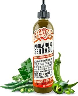 Humble House - Poblano & Serrano Pepper Hot Sauce, Zero-Calorie Low-Sodium Vegan Condiments for Chicken Wings, Steak, Enchiladas, Tamales, Tacos, Sopes & More, All-Natural Preservative-Free Sauces for Food, 9.5 oz