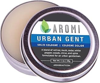 Aromi Solid Cologne | Woodsy Men's Fragrance, White Pepper, Musk, and Cedar Scent, Vegan, Cruelty-free, Travel, Gift, Day, Night, Concentrated (Urban Gent)