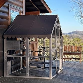 Cat House Outdoor Catio Kitty Enclosure with Super Large Enter Door,Wooden Cat Cage Condo Indoor Playpen with Platforms,Small House 74 Inch