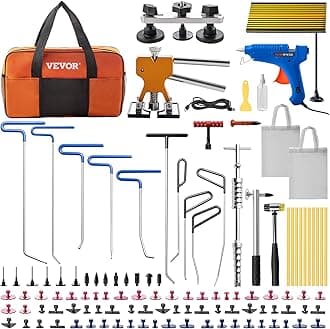 VEVOR Paintless Dent Removal Rods, 89 PCS Paintless Dent Repair Tools, Golden Lifter Puller Car Dent Repair Kit, Glue Puller Tabs Dent Puller Kit for Auto Dent Removal, Minor Dents, Door Dings