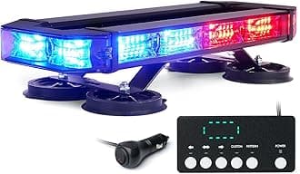 LUMENIX 72 LED Rooftop Emergency Strobe Light Bar w/Control Panel Magnetic Base Warning Flashing Beacon Caution Traffic Lightbar for Police Cop First Responder Vehicles Patrol Trucks - Red Blue