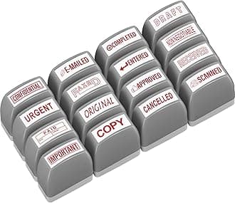 Crtiin 16 Pcs Office Stamp Set Message Self Inking Rubber Stamp Set for Office Stamps Completed Faxed Scanned Stamps for Message Supplies(Red, Grey)