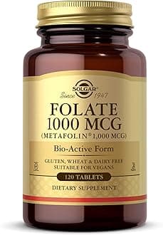 Folate 1000 mcg, 120 Tablets - 1000 mcg Bio-active Metafolin - Vegan, Gluten Free, Dairy Free, Kosher - 120 Servings