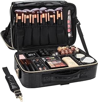 RelavelTravel Makeup Train Case Makeup Cosmetic Case Organizer Portable Artist Storage Bag with Adjustable Dividers for Cosmetics Makeup Brushes Toiletry Jewelry Digital Accessories