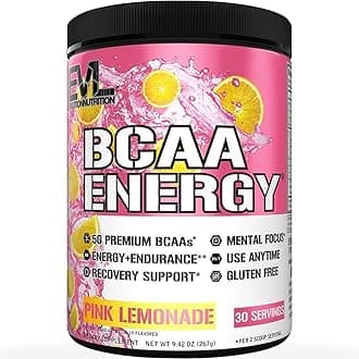 Nutrition BCAA Energy - Essential BCAA Amino Acids, Vitamin C & Natural Energizers for Performance, Immune Support, Muscle Building, Recovery, B Vitamins, Pre Workout, 30 Serve, Pink Lemonade