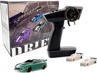 Turbo Racing C62 1:76 Scale Drift RC Car with Gyro Mini Full Proportional RTR 2.4GHz Remote Control with 2 Interchangeable Car Body Shells (Gray-Green)