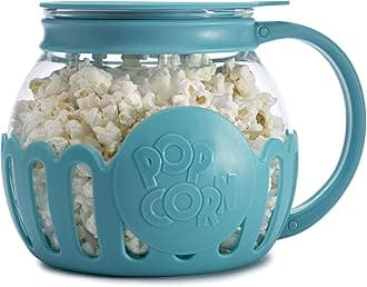Ecolution Original Microwave Micro-Pop Popcorn Popper, Borosilicate Glass, 3-in-1 Silicone Lid, Dishwasher Safe, BPA Free, 1.5 Quart - Snack Size, Teal