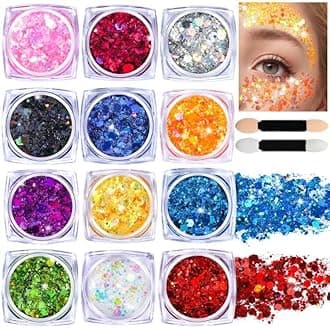 Teenitor Face Glitter Makeup Festival Body Glitter Gel, 12 Colors Face and Body Glitter Gel, Hair Glitter, Glitter for Body Makeup